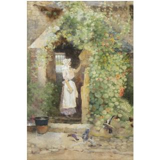 David Woodlock - British Feeding The Birds; At The Cottage Door