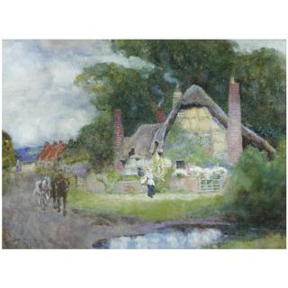 David Woodlock - British Figures By A Cottage; The Fair Haymaker