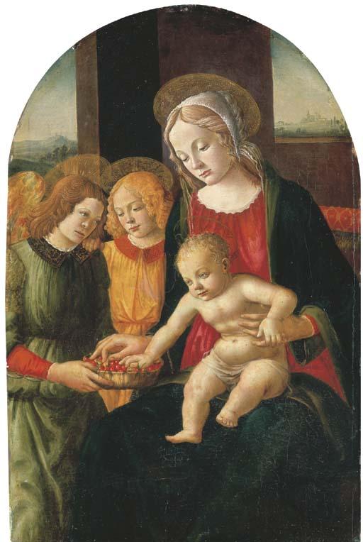 Davide Ghirlandaio - The Madonna and Child with angels, a landscape beyond