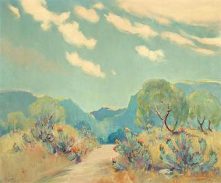 Dawson Dawson-Watson - Prickly Pear Cactus near Texas Hills 25 1/2 x 30 1/2 in. framed 33 x 38 in.