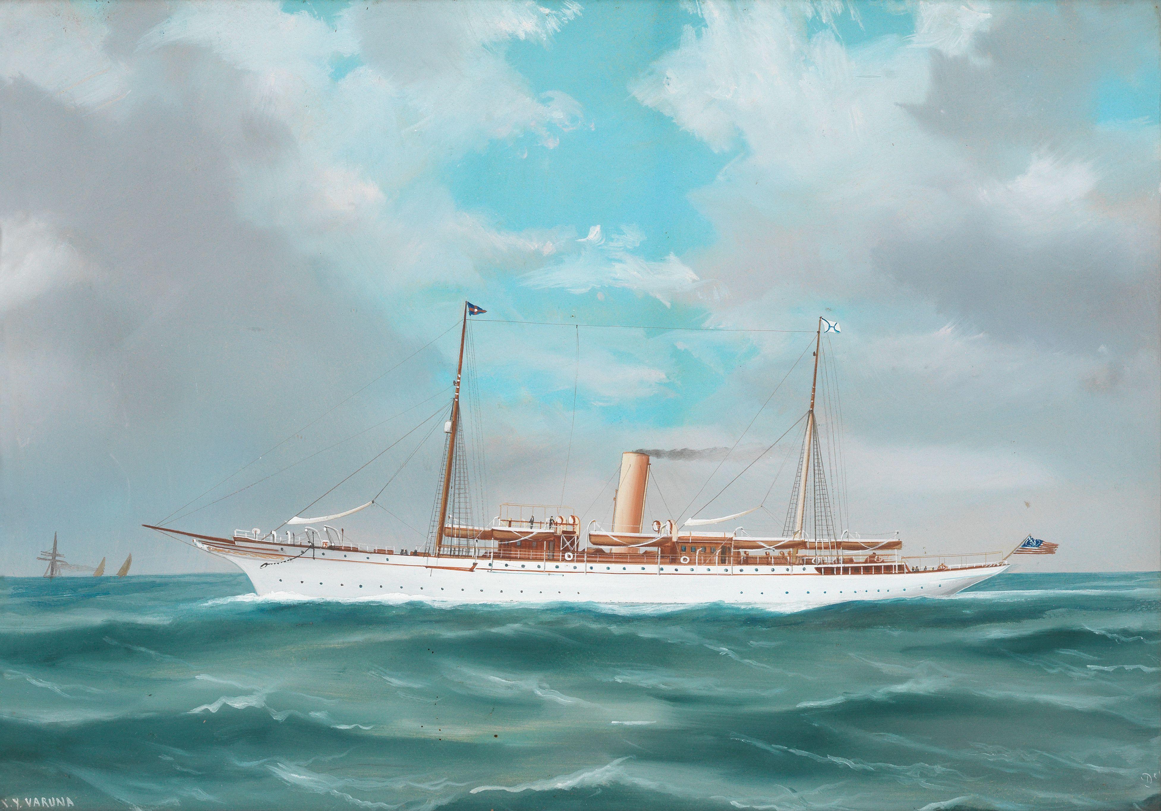 De Simone - S.Y. Varuna flying the burgee of the New York Yacht Club; and S.Y. Oithona flying the colours of the Royal Victoria Yacht Club. (2)