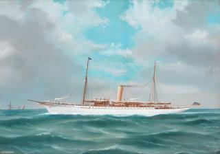 De Simone - S.Y. Varuna flying the burgee of the New York Yacht Club; and S.Y. Oithona flying the colours of the Royal Victoria Yacht Club. (2)