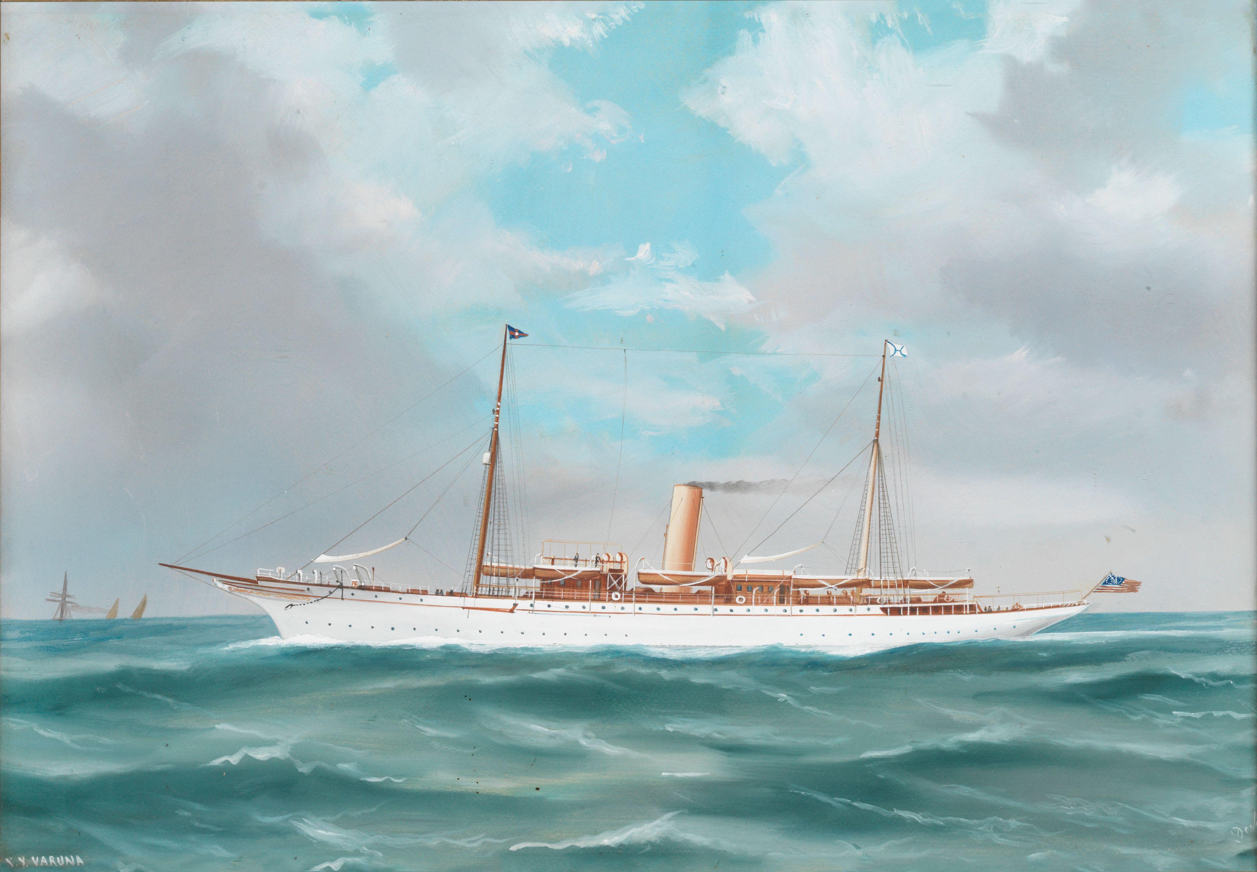 De Simone - SY Varuna flying the burgee of the New York Yacht Club; and SY Oithona flying the colours of the Royal Victoria Yacht Club 44.5 x 63.5cm (17 1/2 x 25in) and 43.5 x 63cm (17 1/8 x 24 13/16in) respectively. (2)