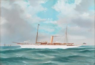 De Simone - SY Varuna flying the burgee of the New York Yacht Club; and SY Oithona flying the colours of the Royal Victoria Yacht Club 44.5 x 63.5cm (17 1/2 x 25in) and 43.5 x 63cm (17 1/8 x 24 13/16in) respectively. (2)