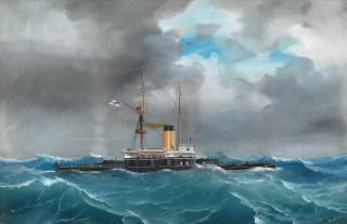 De Simone - The Trafalgar-class ironclad HMS Nile in rough Mediterranean waters