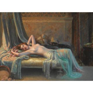 Delphin Enjolras - French nu Etendu Au Bouquet De Roses