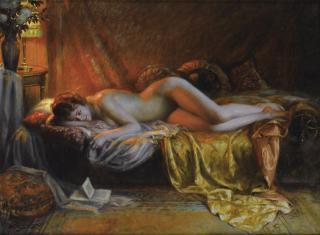 Delphin Enjolras - La Fin D\'Un Romandelphin Enjolras ; Just Finishing Reading A Novel ; Signed Lower Left ;  Oil On Canvas