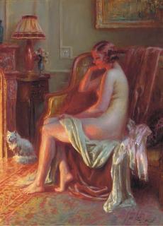Delphin Enjolras - Nue Assise Près de la Cheminée