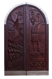 Demas Nwoko - Wooden doors depicting the Crucifixion and Resurrection of Christ: commissioned by the Cathedral Church of Christ