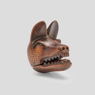 Deme Uman - A wood mask netsuke of fox