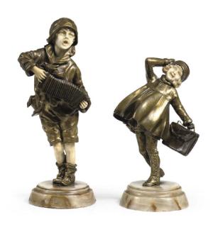 Demetre H. Chiparus - Lazzarone; The Schoolgirl - two figures of children