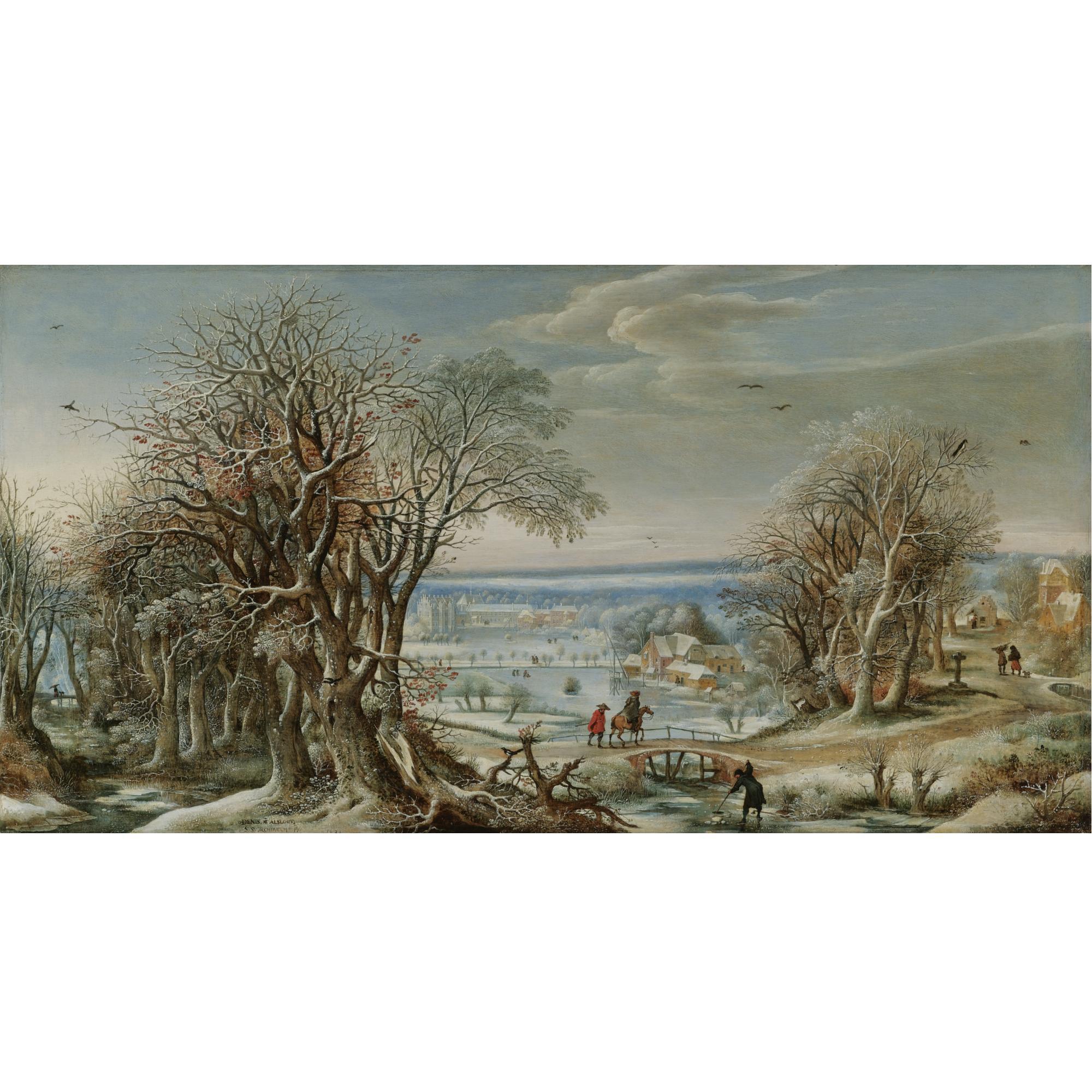 Denijs van Alsloot - A View Of The Abbey Of Groenendael Near Brussels In Winter