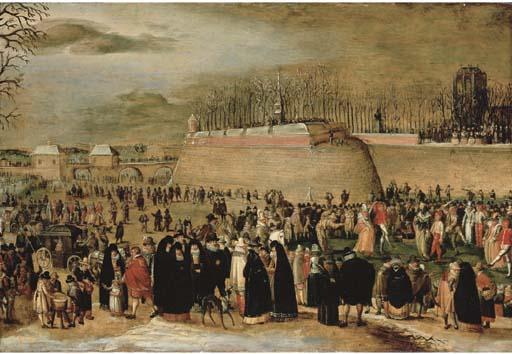Denijs van Alsloot - A winter carnival with figures on the ice before the Kipdorppoort Bastion in Antwerp