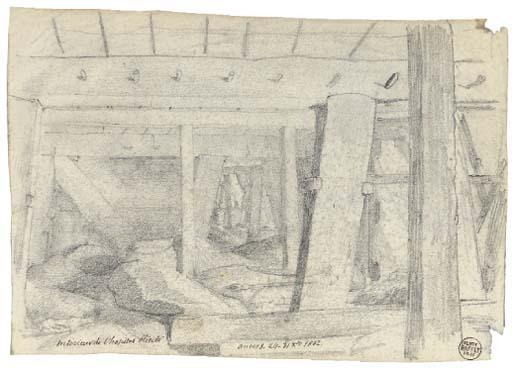 Denis-Auguste-Marie Raffet - L\'intérieur de l\'hôpital blindé à Anvers (recto); Un canon (verso)