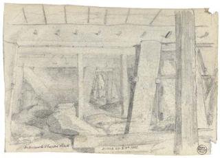 Denis-Auguste-Marie Raffet - L\'intérieur de l\'hôpital blindé à Anvers (recto); Un canon (verso)