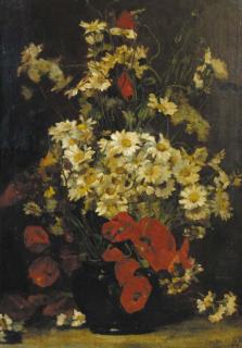 Denis Pierre Bergeret - A still life with poppies and daisies