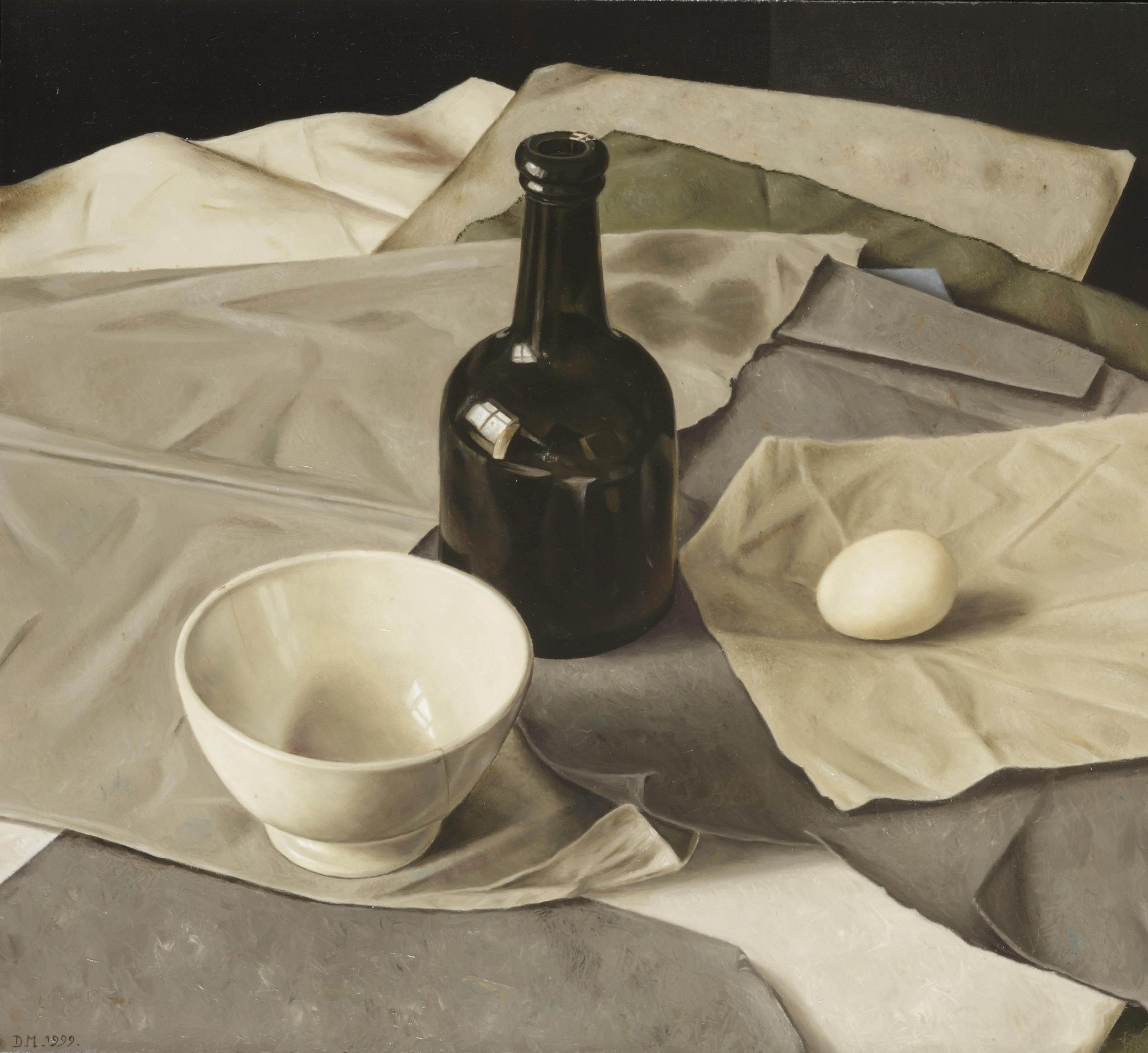 Dennis Mogelgaard - Still life with a bowl, a bottle and an egg