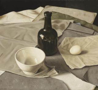 Dennis Mogelgaard - Still life with a bowl, a bottle and an egg