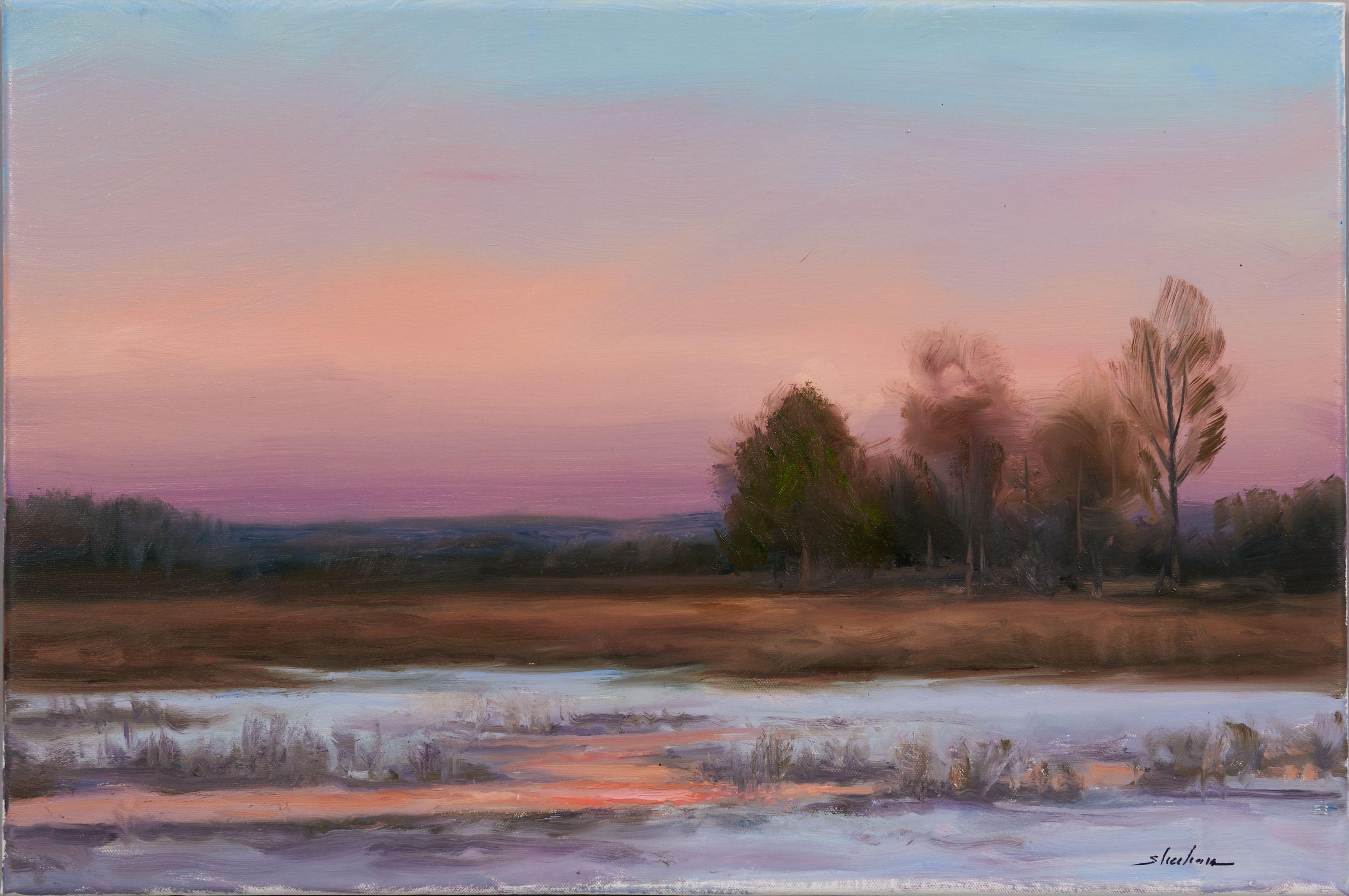 Dennis Sheehan - The Quiet Snow signed \'sheehan\' (lower right), titled and inscribed (on the reverse) 16 x 24 in.