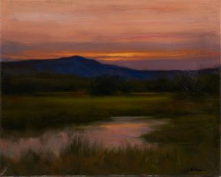 Dennis Sheehan - Violet Hills signed \'sheehan\' (lower right), titled and inscribed (on the reverse) 16 x 20 in.