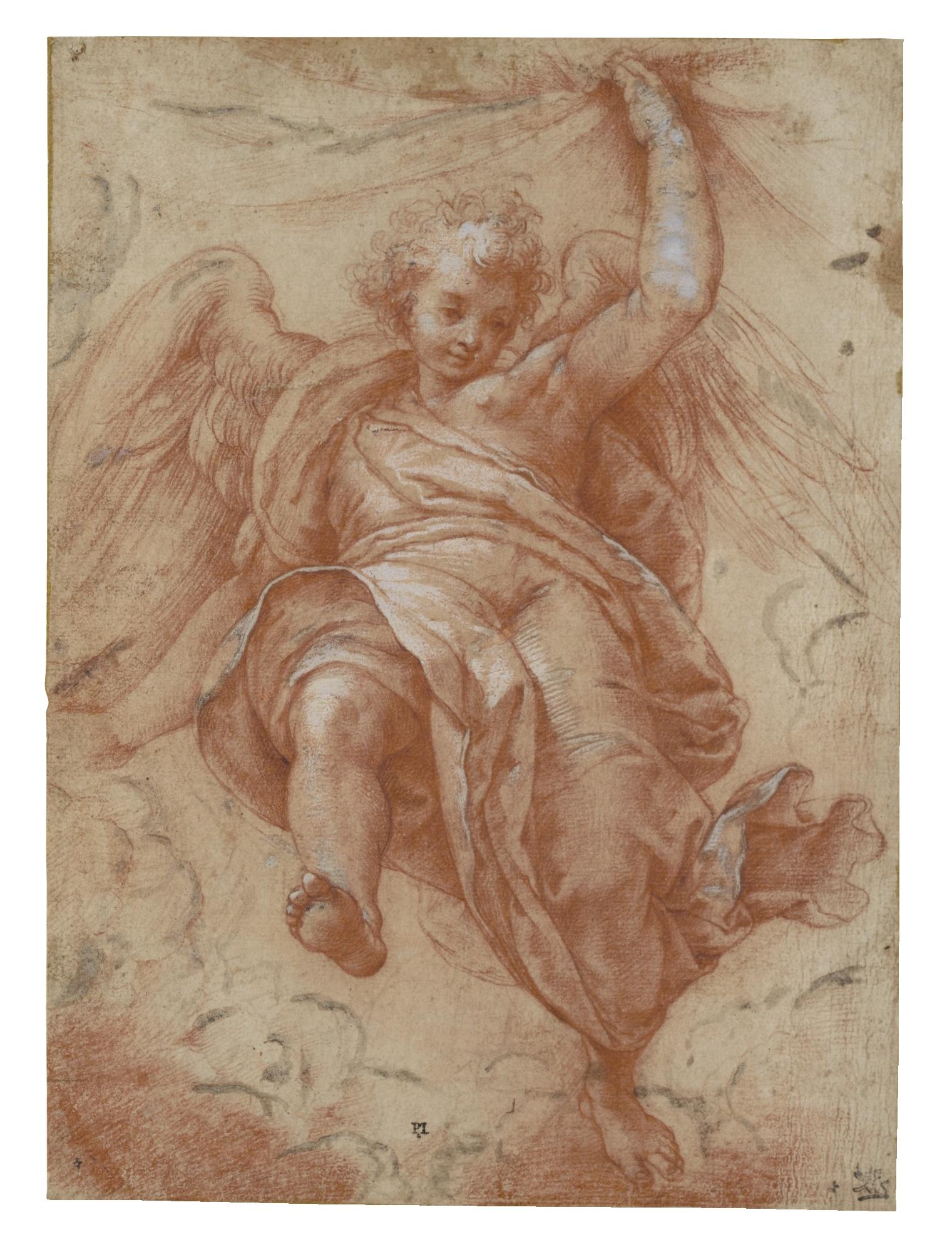 Denys Calvaert - An Angel Holding A Curtain