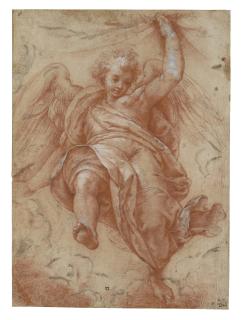 Denys Calvaert - An Angel Holding A Curtain