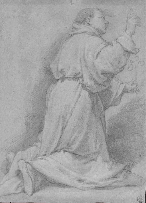 Denys Calvaert - L\'archange Gabriel agenouillé, de profil à droite: une étude pour une Annonciation