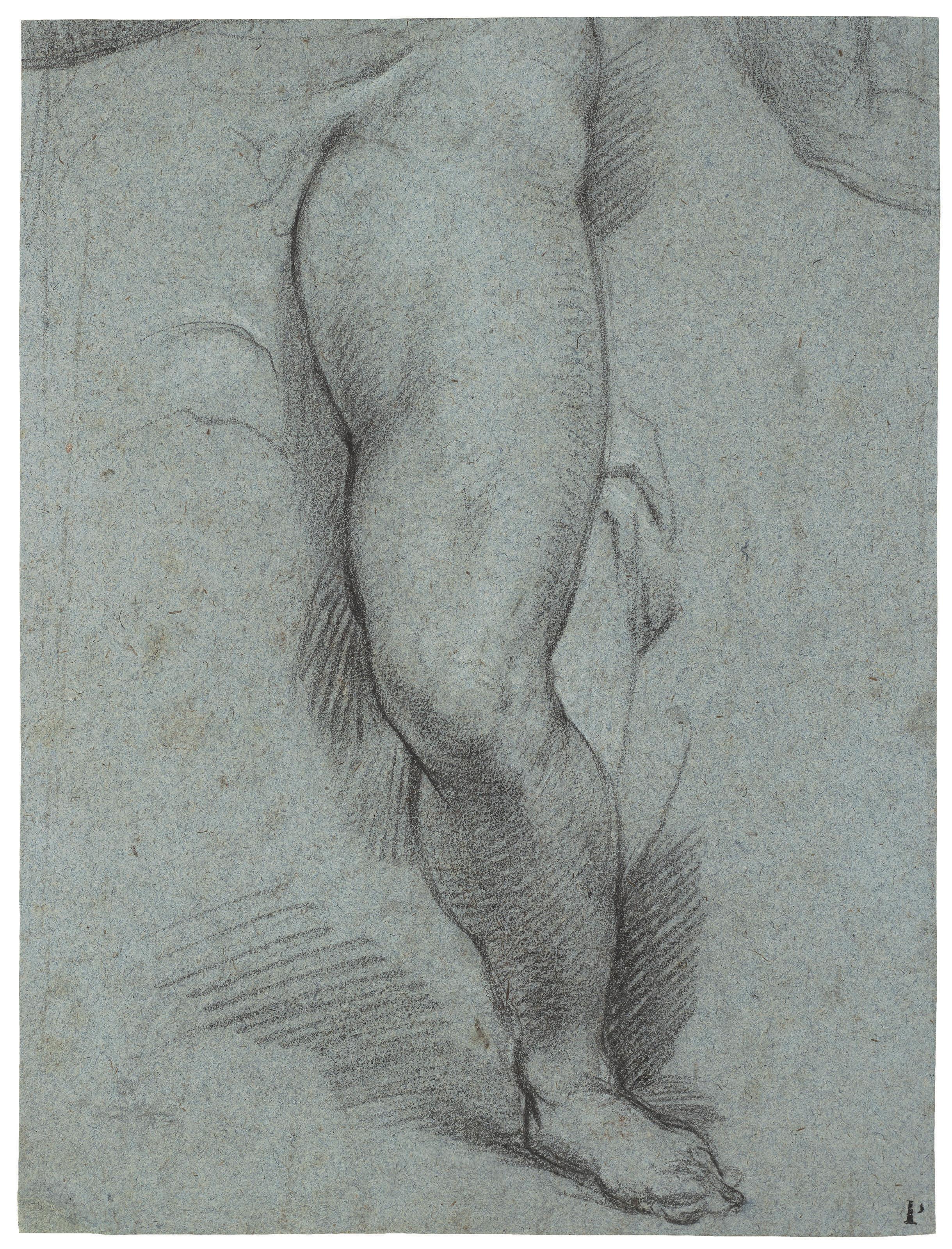 Denys Calvaert - Study of a left leg (recto); A seated man looking right (verso)