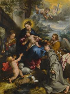 Denys Calvaert - The Madonna And Child With Saints Catherine, Dominic And The Infant Saint John The Baptist, A Landscape Beyond