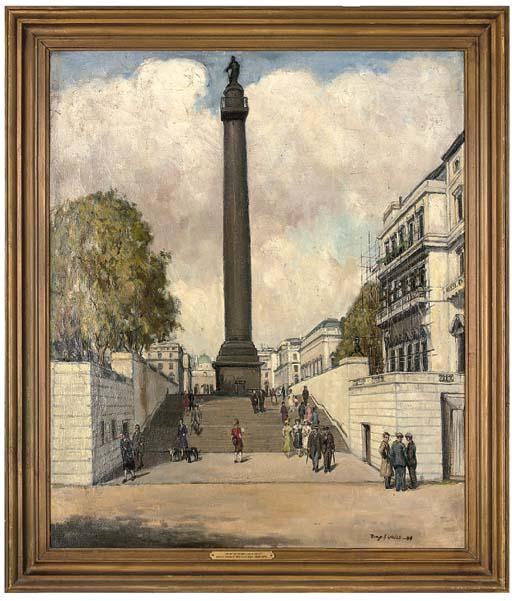 Denys George Wells, U.P.R.B.A. - Figures before the Duke of York Monument, London