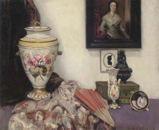 Denys George Wells - Still life with ice pale and fan