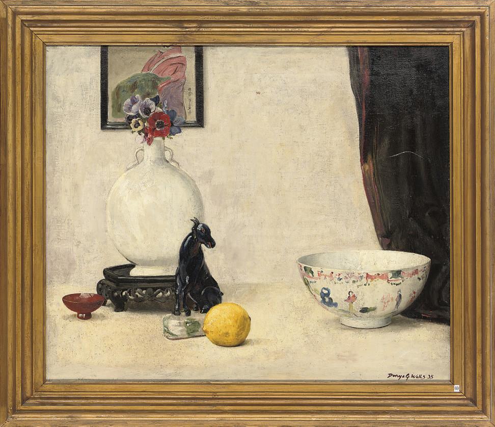 Denys George Wells - Still life with lemon; and Still life with oriental figure and ornaments