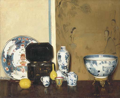 Denys George Wells - Still life with oriental porcelain