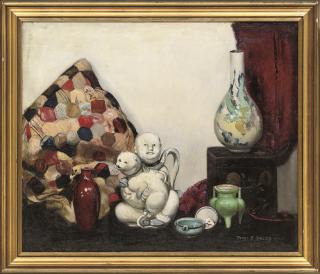 Denys George Wells - The oriental teapot; and Still life of wine and fruit