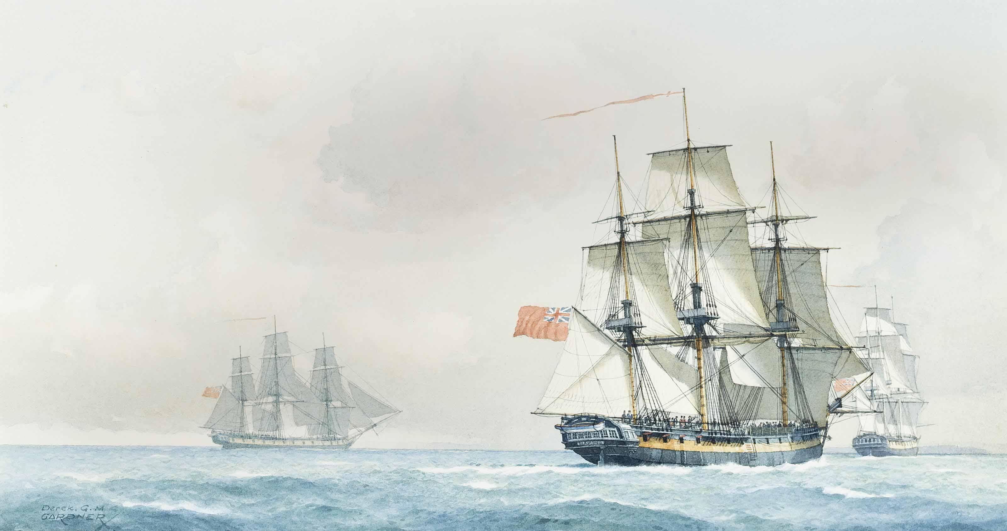 Derek George Montague Gardner, R.S.M.A. - H.M. Frigate Diamond, 38-Guns, In Company With H.M.S. Flora, 36-Guns, And H.M.S. Arethusa, 38-Guns, On Passage To Brest, 2Nd January, 1795