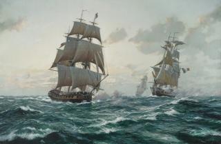 Derek George Montague Gardner, V.R.D., R.S.M.A. - A Bold Manoeuvre: H.M. Frigate \'Brilliant\', 28 guns, engaging the French Frigates \'Regeneree\', 40 guns, and \'Vertu\', 36 guns in the Bay of Santa Cruz, Tenerife