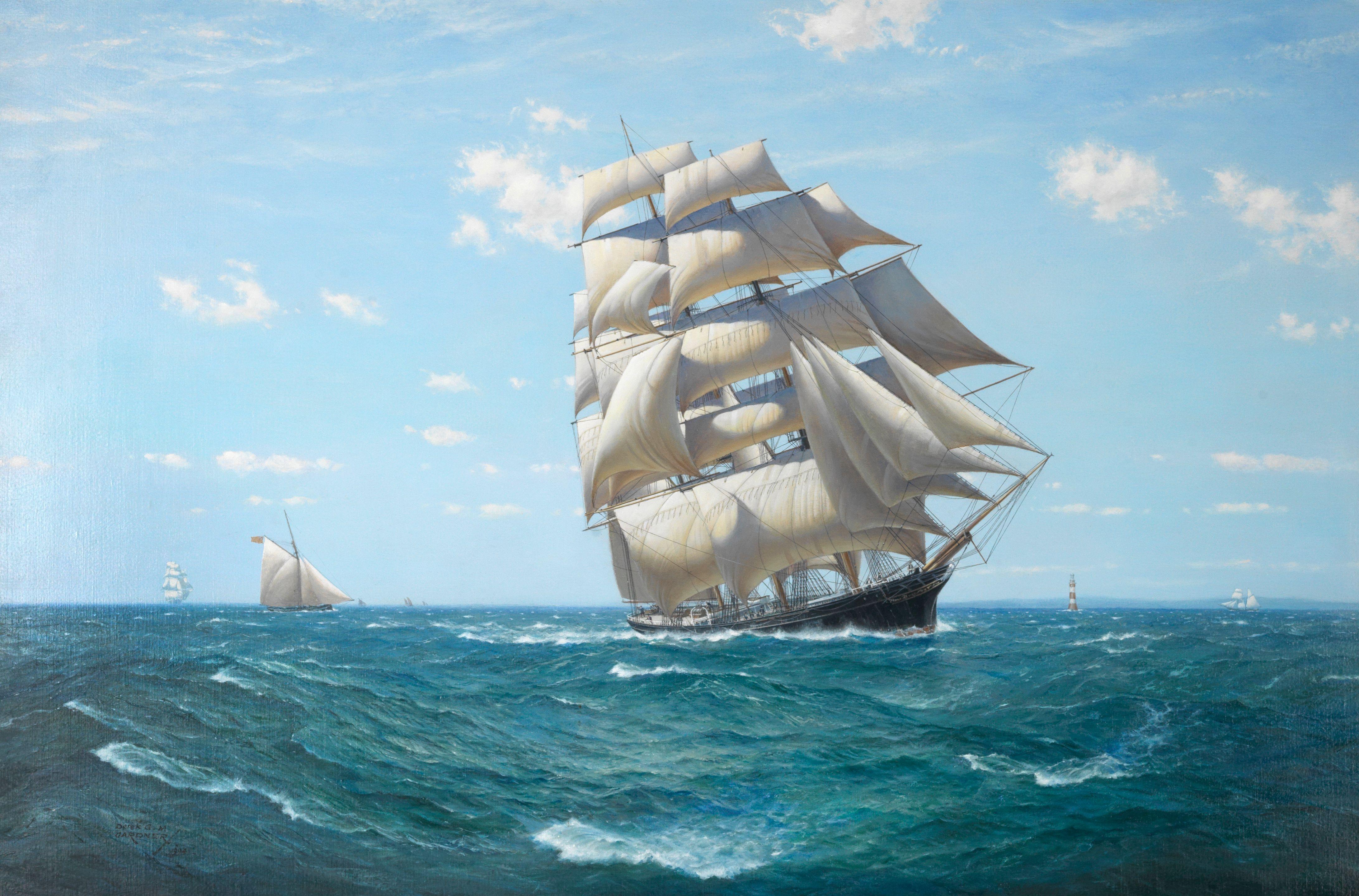 Derek George Montague Gardner - \'The Eddystone light a beam. The tea-clipper Lahloo coming up Channel. 9th October 1869\'