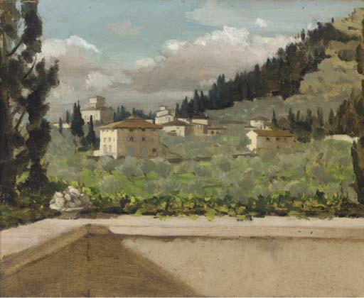 Derek Hill, H.R.H.A. - View from Bagazzano, Tuscany; and Lady in a red hat
