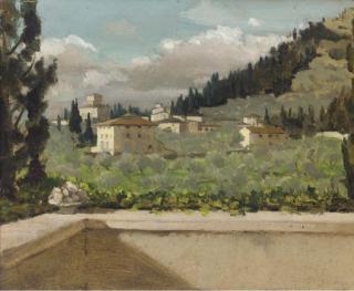 Derek Hill, H.R.H.A. - View from Bagazzano, Tuscany; and Lady in a red hat