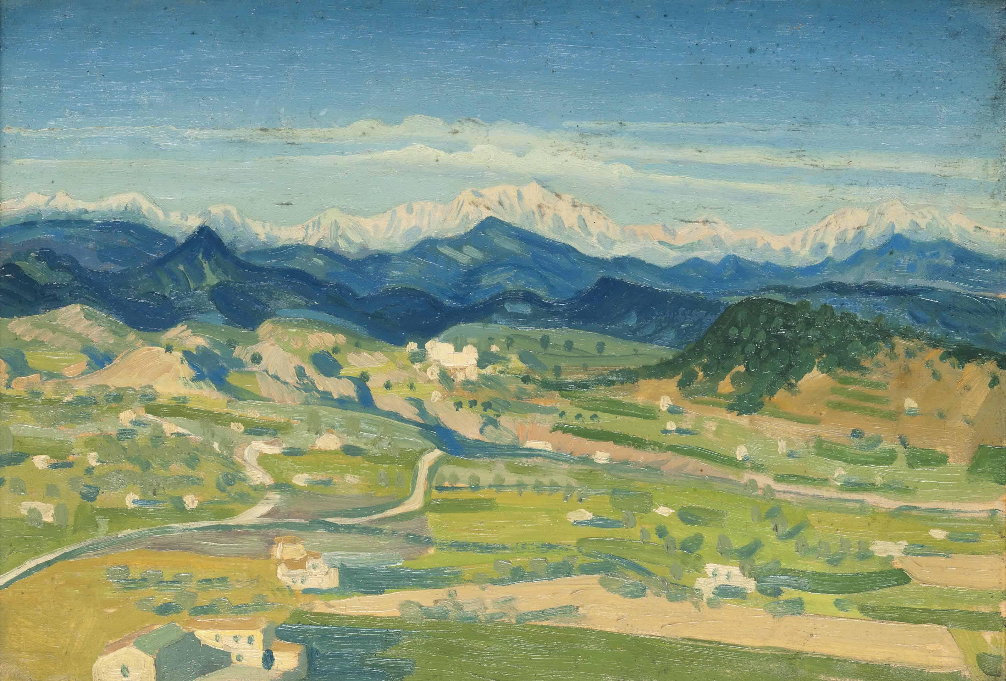 Derwent Lees - Italian Landscape With The Alps Beyond