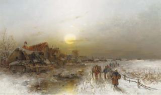 Désiré Thomassin-Renardt - Dorf im Winter bei Morgendämmerung