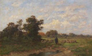 Désiré Thomassin - Schäfer mit seiner Herde am Dorfrand