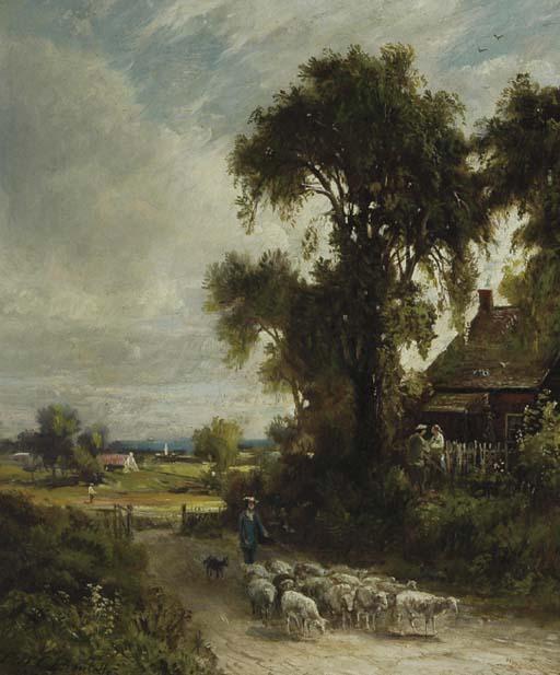 Dewitt Clinton Boutelle - Shepherd and sheep in landscape