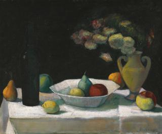 Dezsö Czigány - Hungarian still Life With Bottle And Fruit