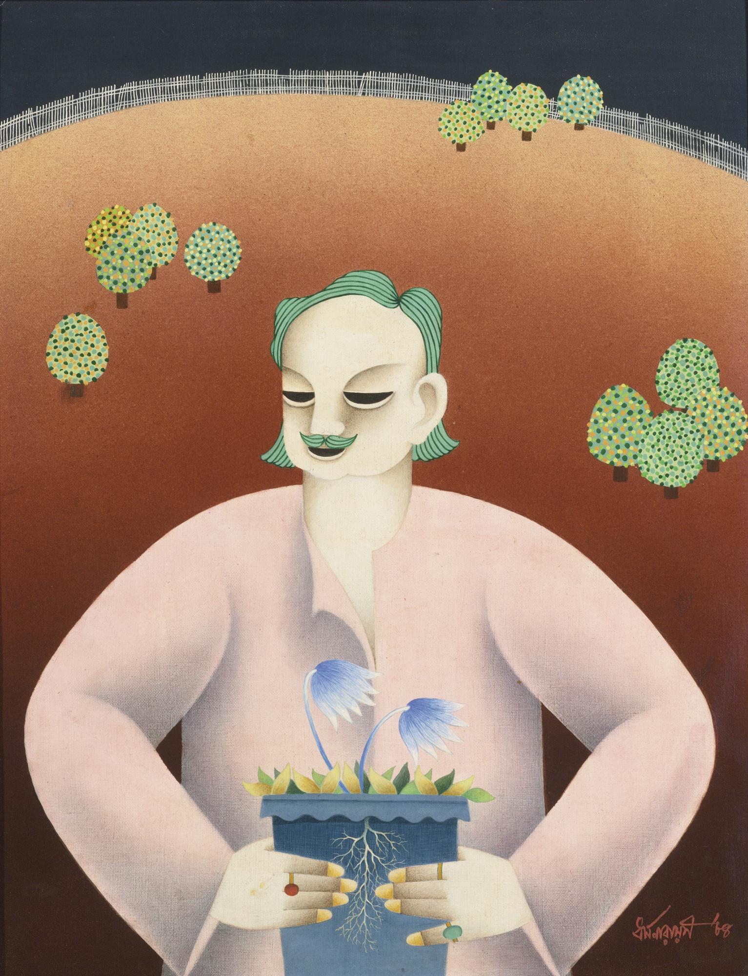 Dharmanarayan Dasgupta - Untitled (Man With Flower Pot)