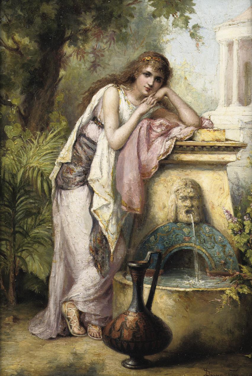Diana Coomans - A Young Beauty By A Fountain