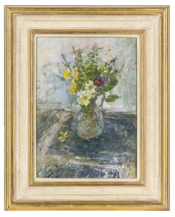 Diana M. Armfield, R.A. - Spring flowers in January on the slate window sil