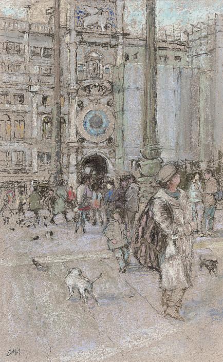 Diana M. Armfield - Crowds In St. Mark\'S Square, Venice (Illustrated); And The Café