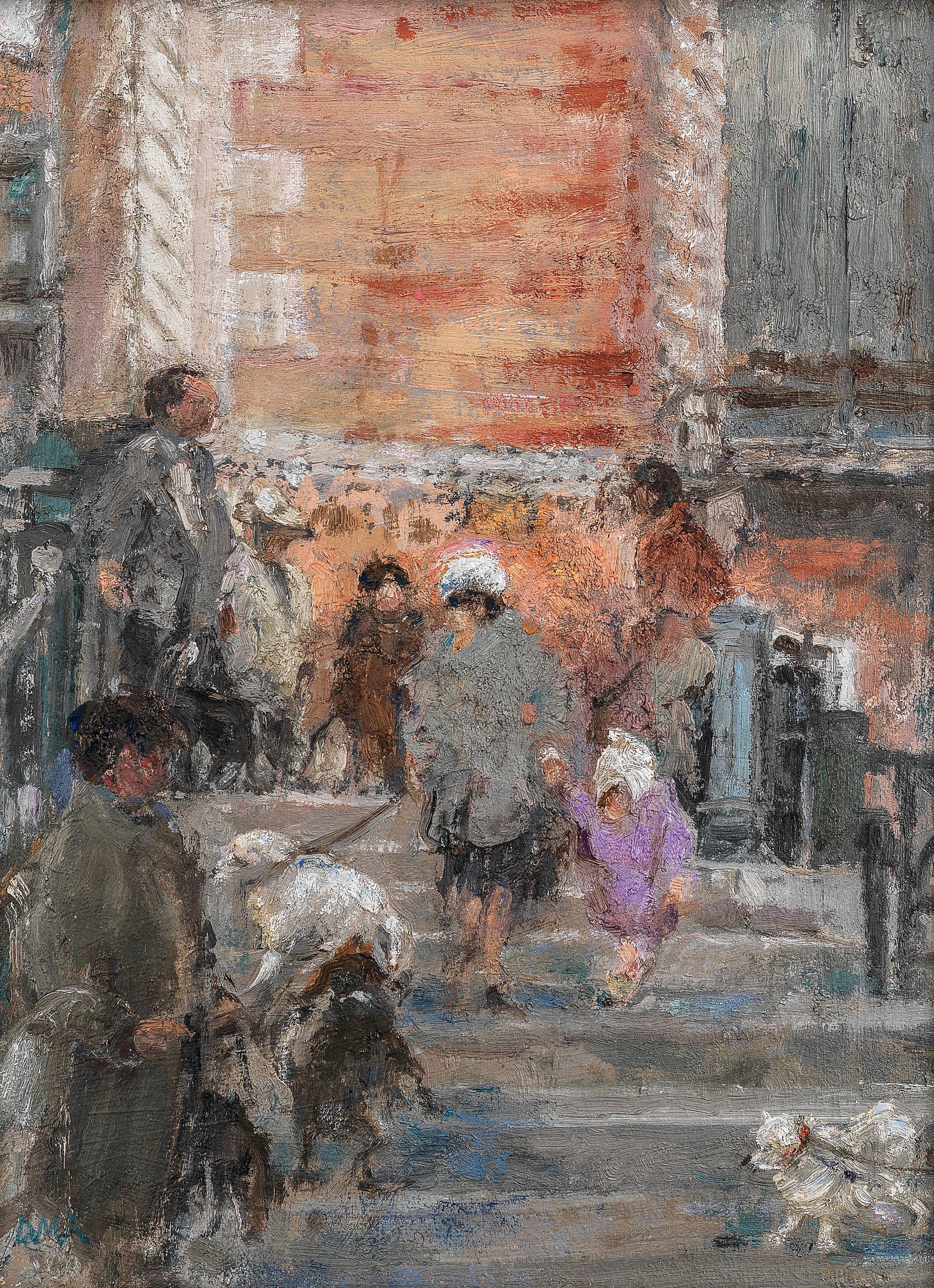 Diana Maxwell Armfield R.A. - Dogs and Their Owners on the Bridge by the Fenice, Venice