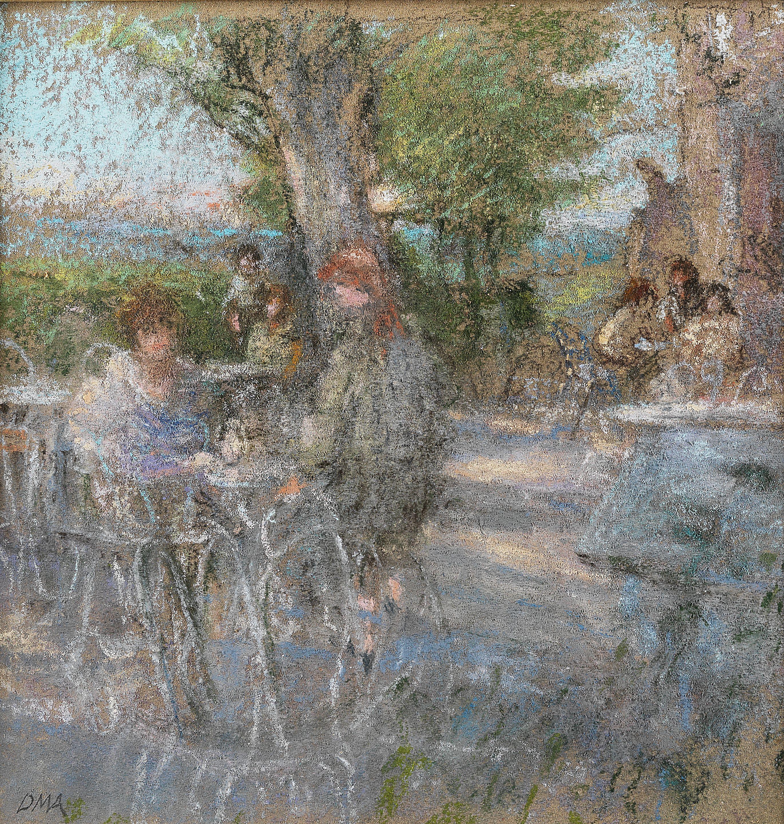Diana Maxwell Armfield R.A. - Morning Sunshine in Kew together with a further pastel on paper, On the Terrace, L\'Auberge de la Gloriette, by the same hand